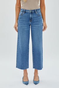 Nori Medium Wash Cropped Wide Leg with Cut Hem