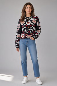 Black and Red Floral Sweater