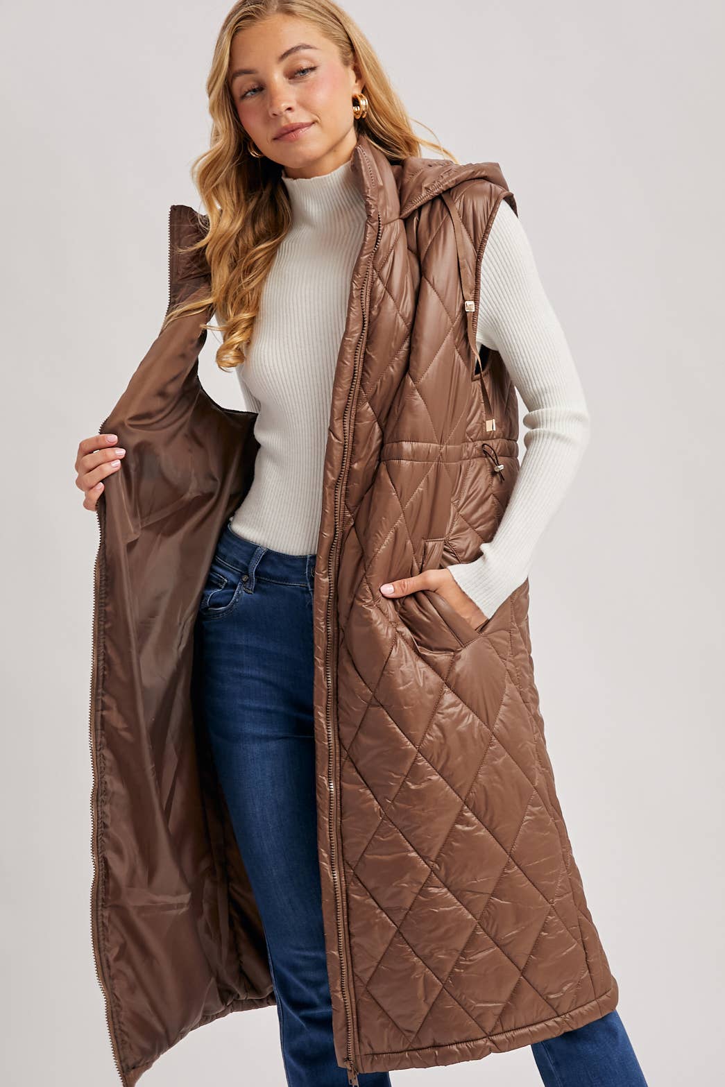 Diamond Quilt Puffer Long Line Vest