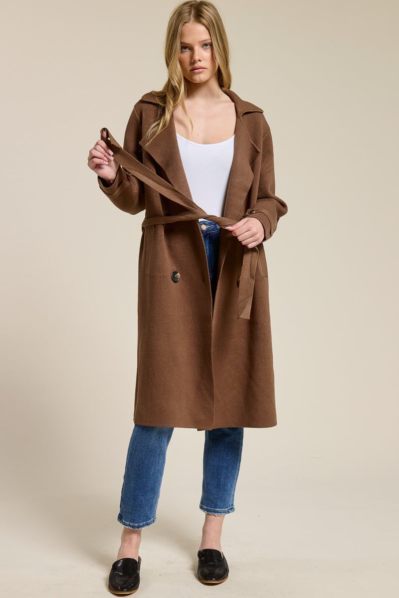 Luxe Brushed Double-breasted Belted Coat