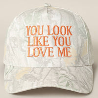 You Look Like You Love Me Embroidery Camo Cap: BEIGE CAMO-BEIGE / ONE SIZE