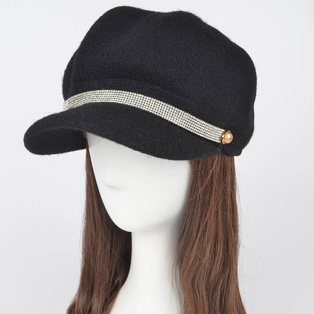 One Rhinestone Line Fashion Cap: BK