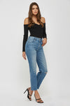 Medium Wash Knee Slit Stretch Relaxed Straight