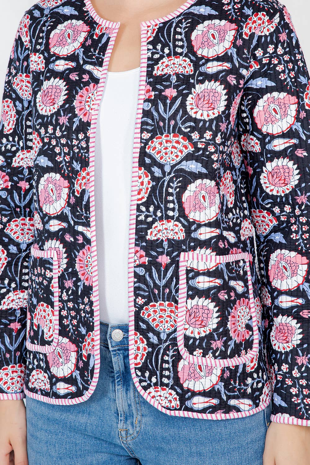 Floral Print Quilted Cotton Jacket