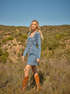 Embroidered Snap Front Denim Minidress