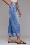 Nori Medium Light Stretch Cuffed High Rise Wide Leg