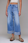 Nori Medium Light Stretch Cuffed High Rise Wide Leg