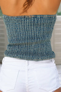 Vintage Bow Front Smocked Back Denim Tube Top