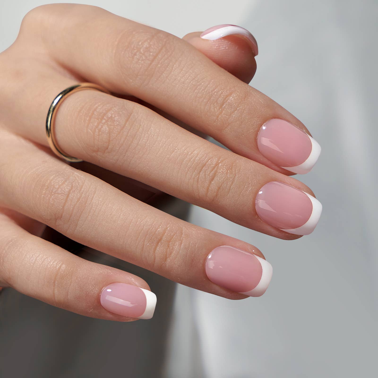 Short Oval French Tip Nails Press On - 30 Stick On Nails Kit: Chic Twins
