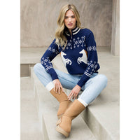 Horse Knit Half Up Zipper Sweater: