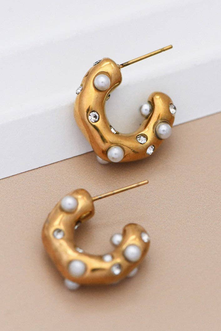 C Hoop Pearl Earrings