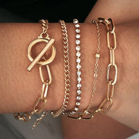 Layered Metal Paperclip Chain Bracelet Set
