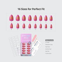 Hot Pink and Yellow Ombre Nails - Almond Press On Nails Kit