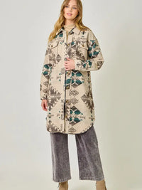Fringe Placket Aztec Long Jacket