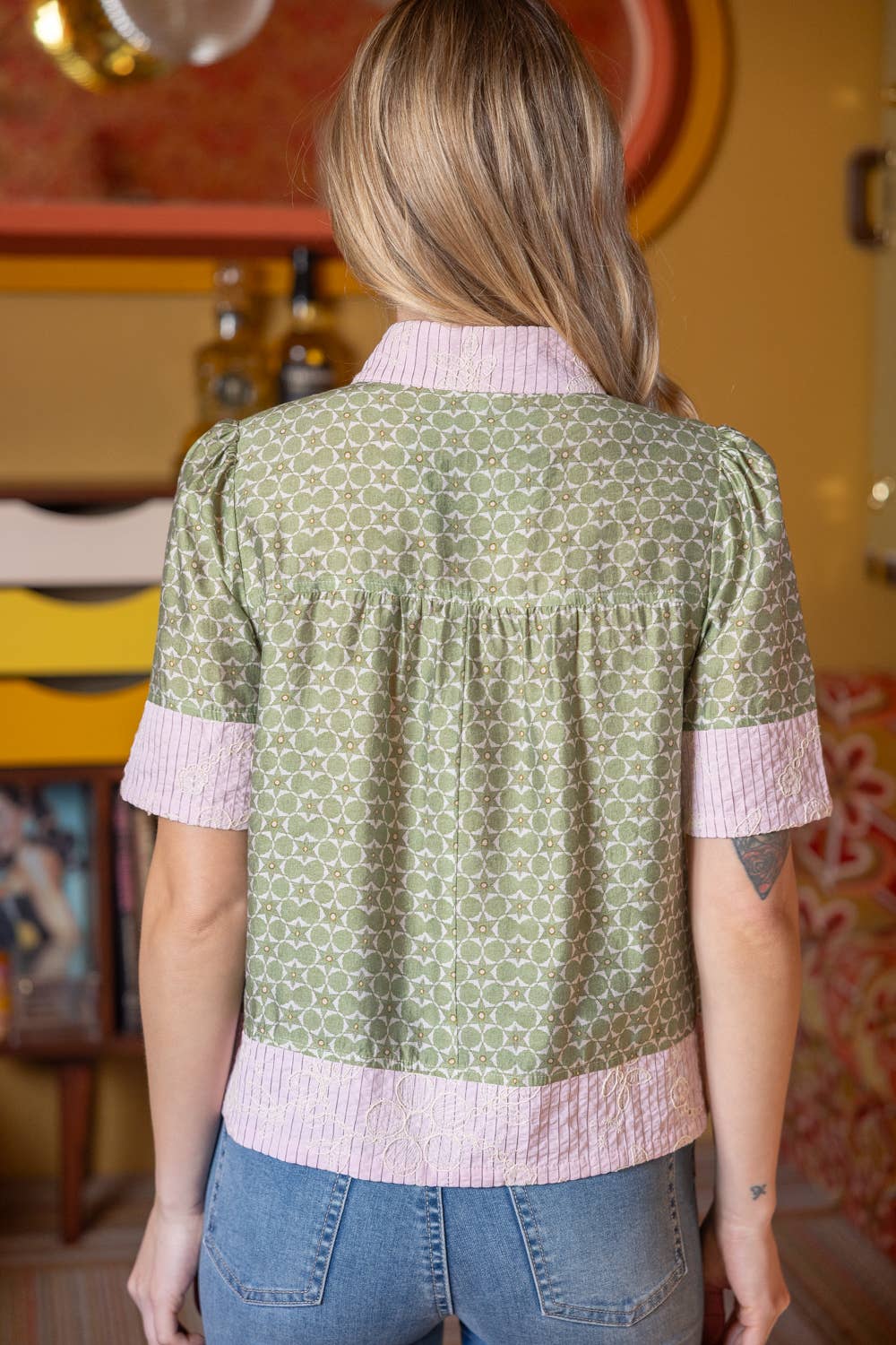 Button Down Floral Embroidered Top