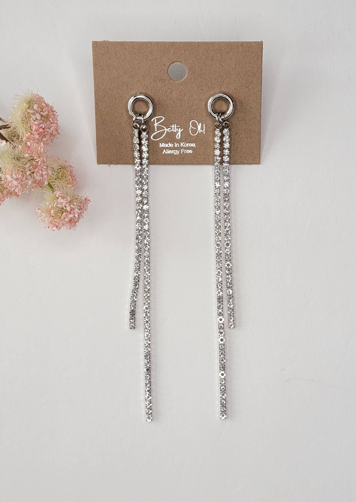 Silver Rhinestone Chain Dangle Earrings