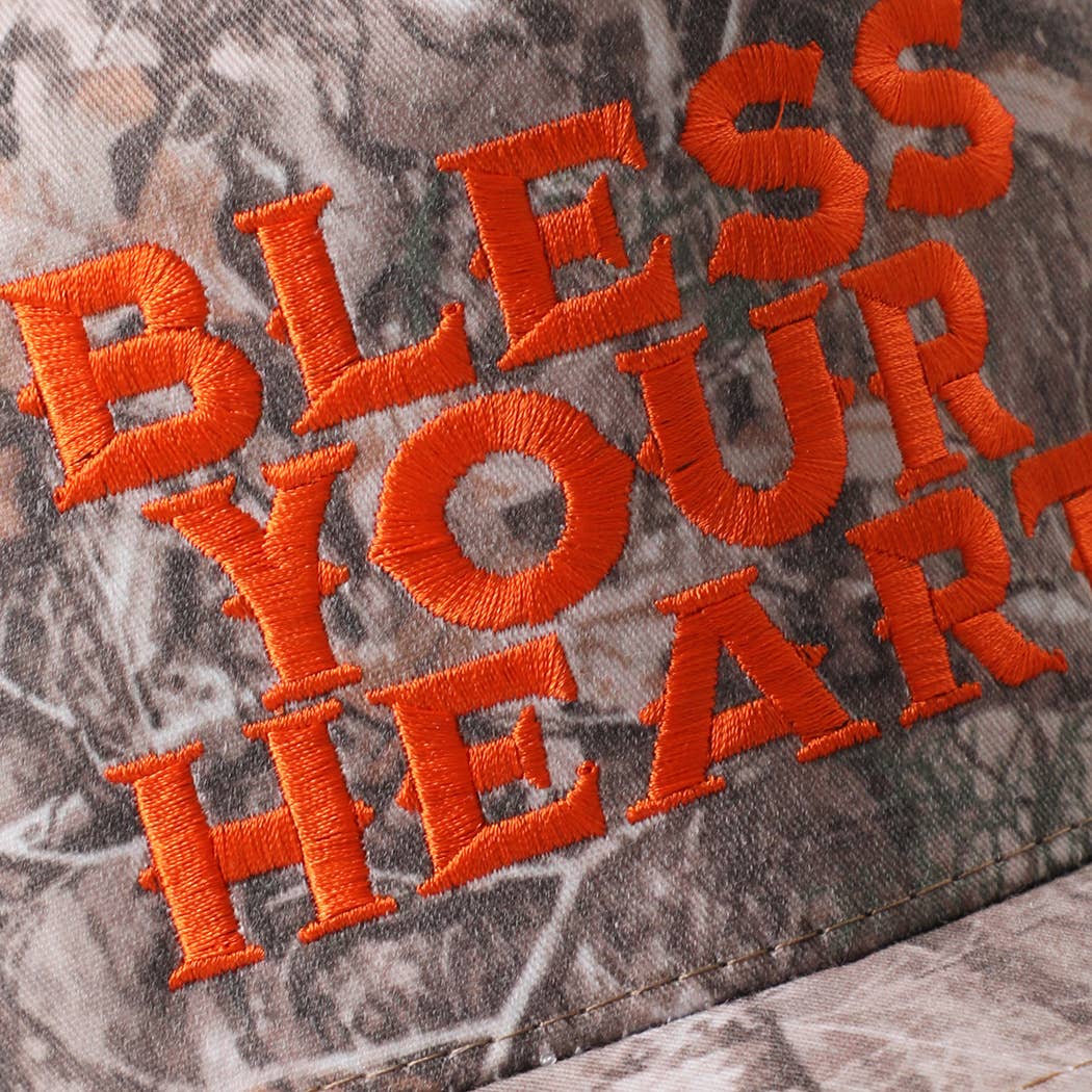 BLESS YOUR HEART Embroidery Camo Trucker Hat
: LT CAMO