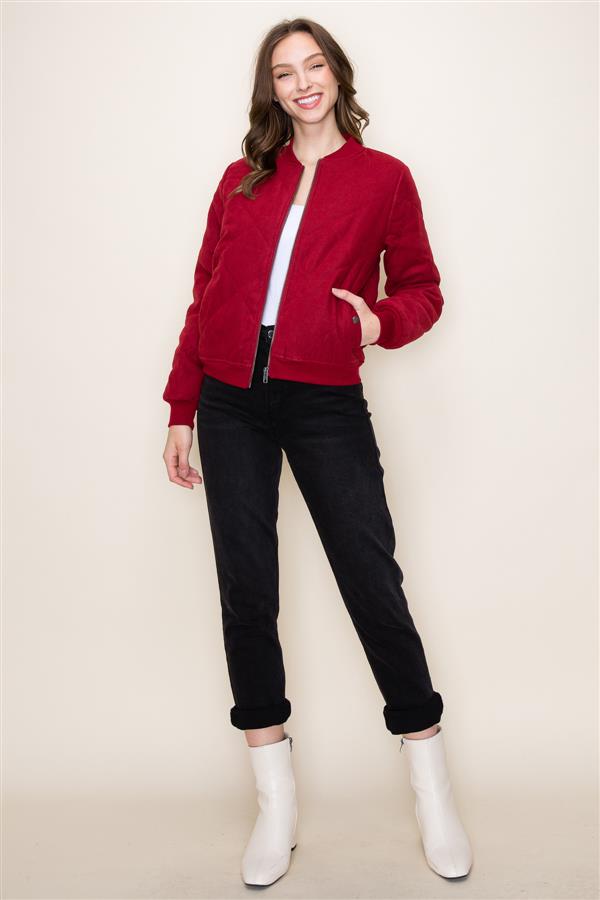 Quilted Bomber Jacket in Red