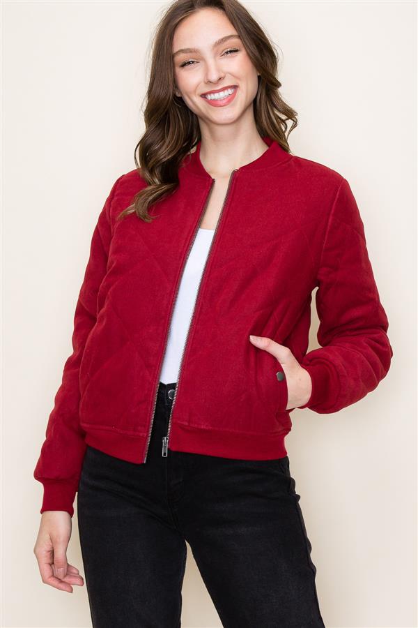 Quilted Bomber Jacket in Red