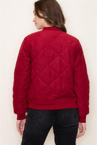Quilted Bomber Jacket in Red
