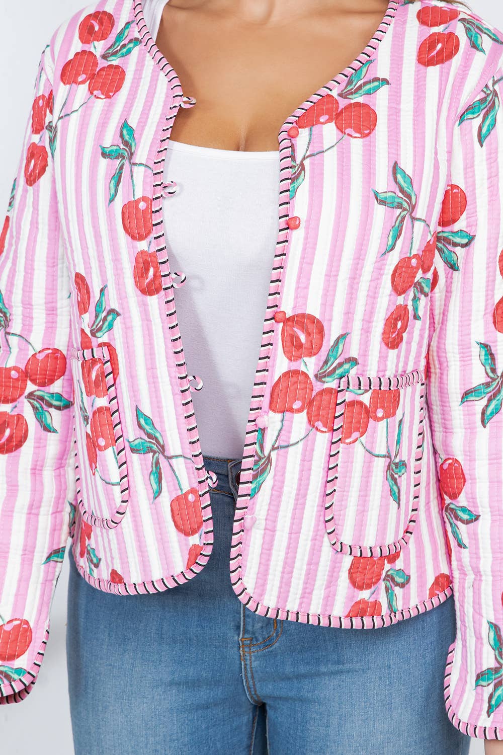 Cherry Print Reversible Quilted Cotton Jacket: S