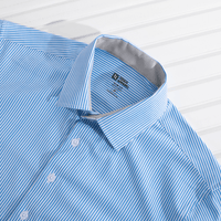 Hustle Sport Shirt - Long Sleeve - Light Blue Banker Stripe: Slim / XL