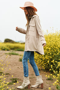 Faux Suede Snap with Drawstring Waist