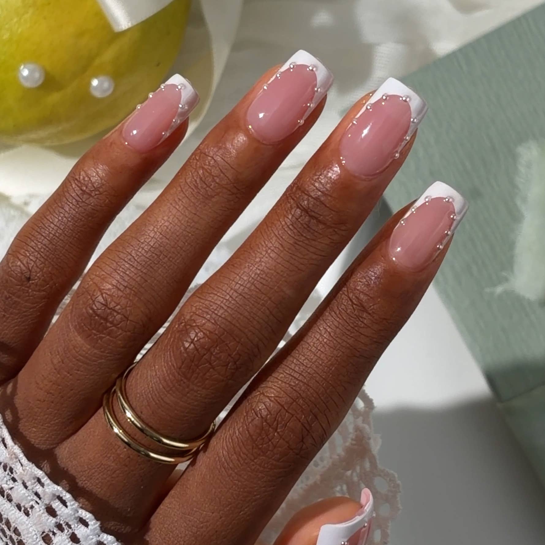 Short Square French Tip Nails - Wedding Press On Nails Bulk: Steadfast Vow