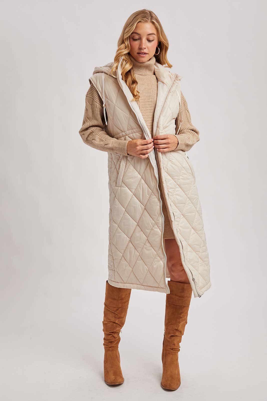 Diamond Quilt Puffer Long Line Vest