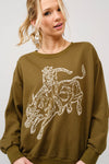 Embroidered Western Crew Neck