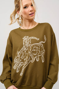 Embroidered Western Crew Neck