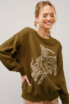 Embroidered Western Crew Neck