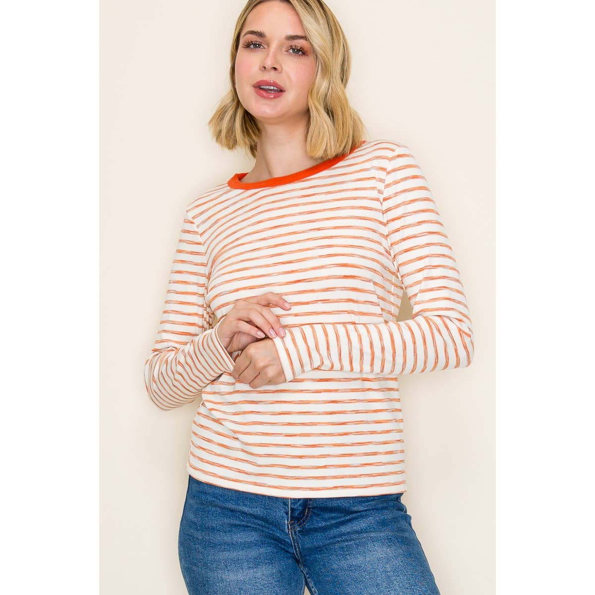 SPACE DYE STRIPED TOP: RUST