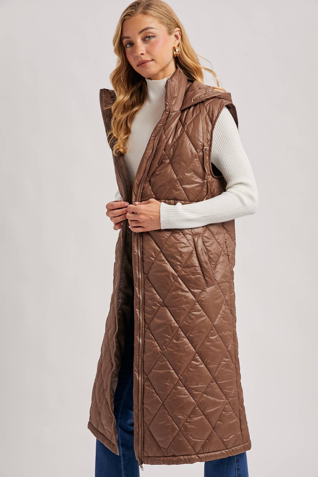 Diamond Quilt Puffer Long Line Vest