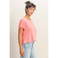 Acid Washed Cross Detail Open Back Top: TAFFY PINK