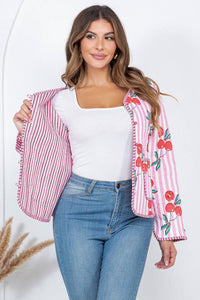 Cherry Print Reversible Quilted Cotton Jacket: S