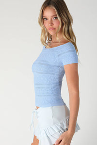 Textured Boat Neck SS Top