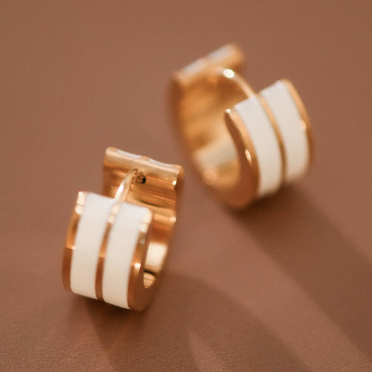 White and Gold Enamel Huggies