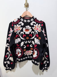 Black and Red Floral Sweater