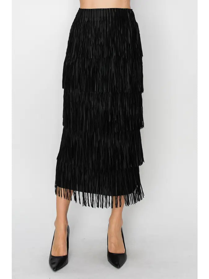 Layered Fringe Maxi Skirt