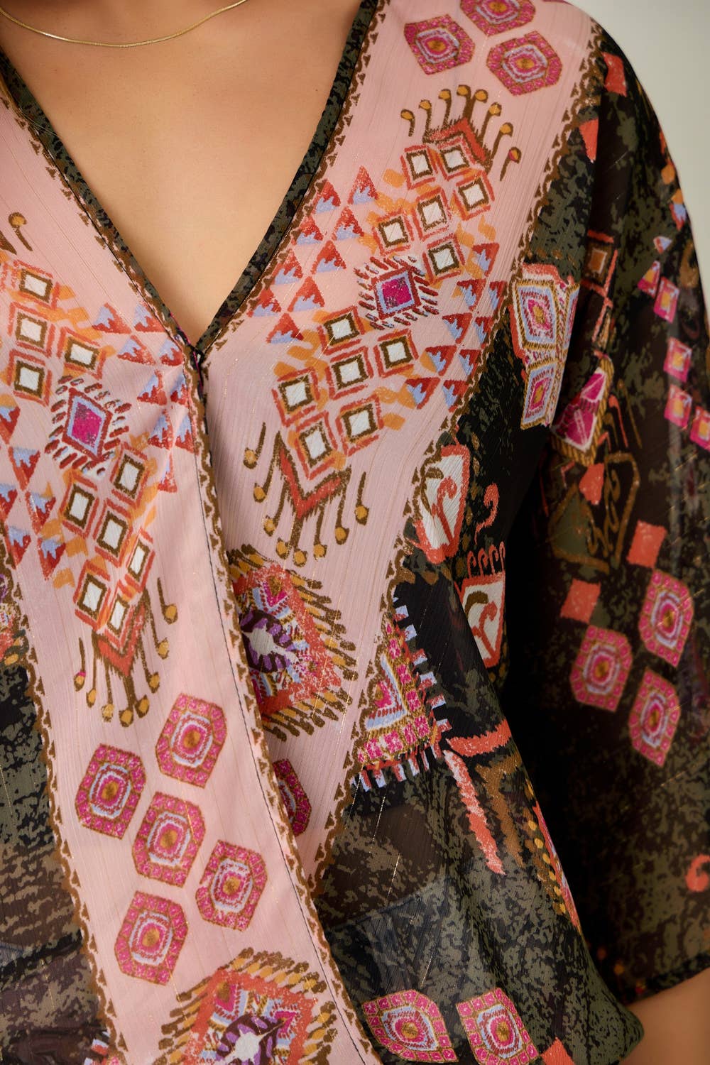 Printed Front Wrap Kimono Top