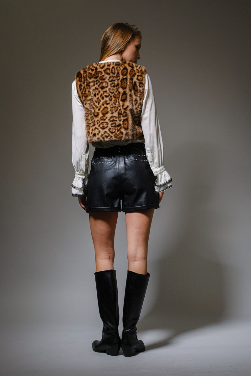 Animal Print Cropped Faux Fur Vest