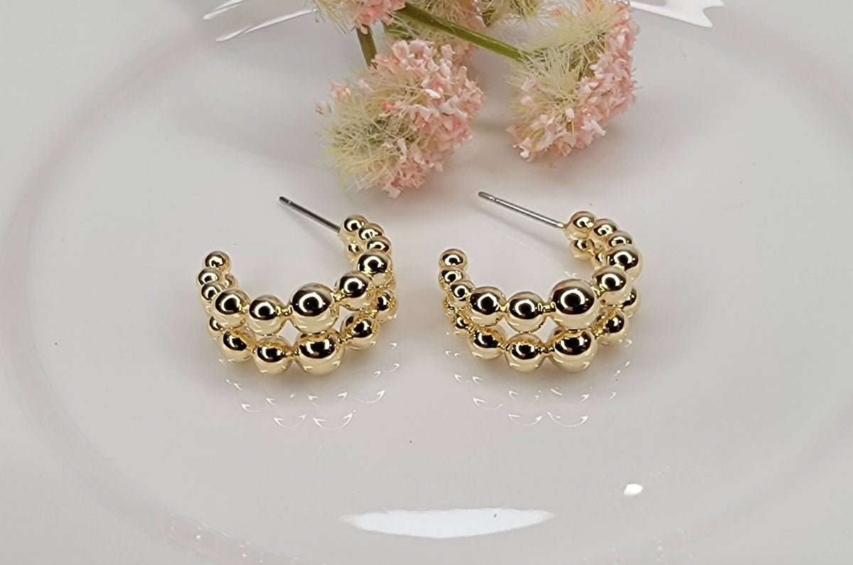 Beaded Gold Hoop Earrings