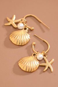 Shell and Starfish and Pearl Earrings