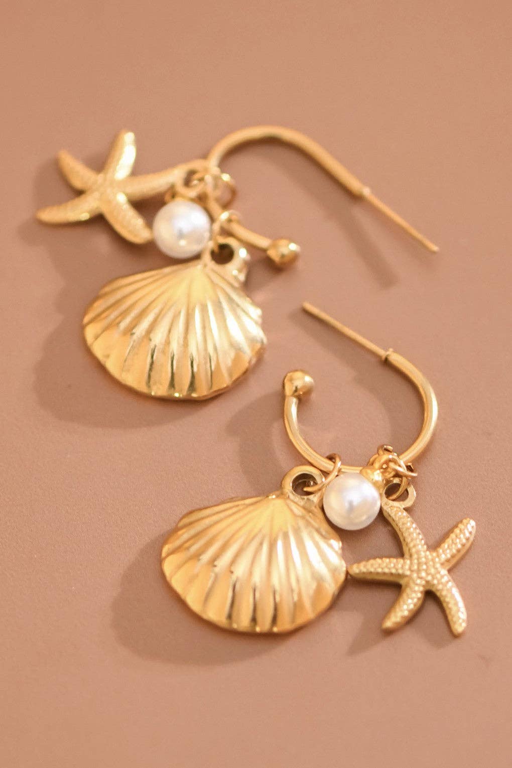 Shell and Starfish and Pearl Earrings