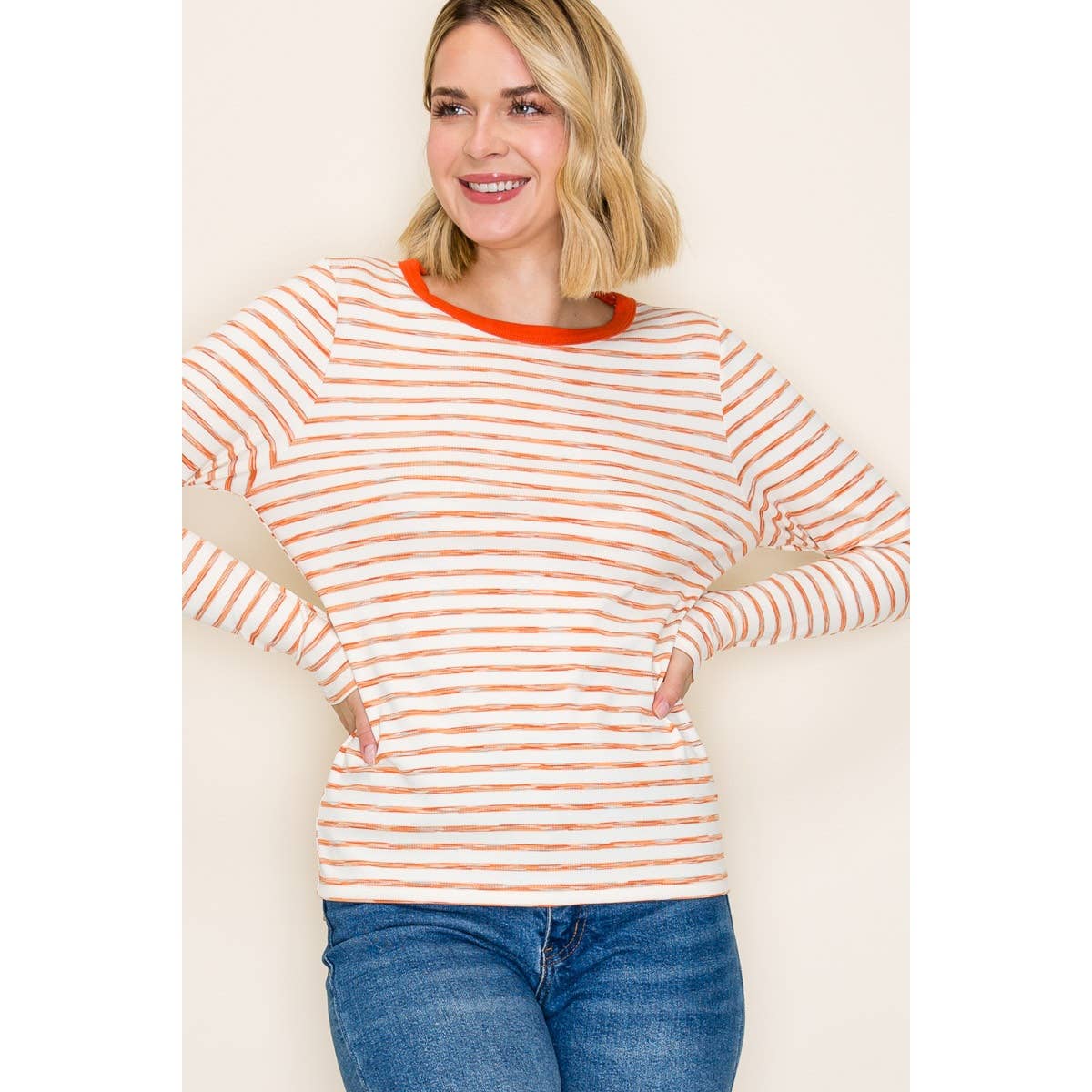 SPACE DYE STRIPED TOP: RUST