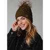 Solid Cable Knit Hat with Pom
