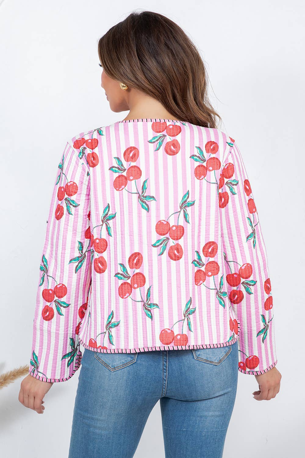 Cherry Print Reversible Quilted Cotton Jacket: S