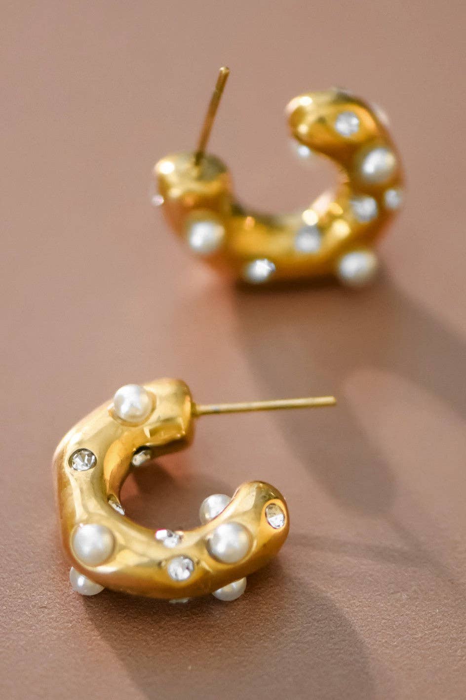 C Hoop Pearl Earrings