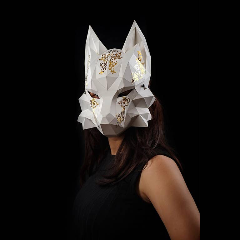 Futuristic Fox Origami Mask - White